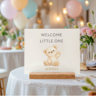 Señal Acrílica Oso de peluche boho “Bienvenido pequeño” Personali