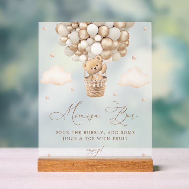 Señal Acrílica Oso de peluche con globos neutros Mimosa Bar (Neutral )
