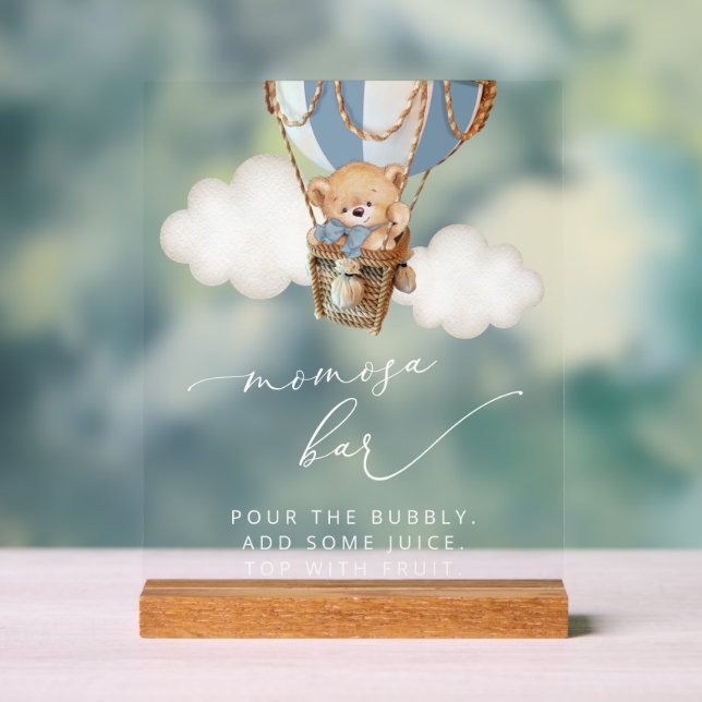 Señal Acrílica Oso de peluche, globo de aire caliente azul, bar M (Neutral )