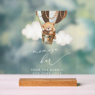 Señal Acrílica Oso de peluche, globo de aire caliente marrón, bar