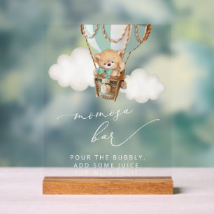 Señal Acrílica Oso de peluche, globo de aire caliente verde, bar 