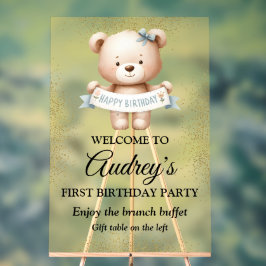 Señal Acrílica Oso de peluche lindo con pancarta de cumpleaños