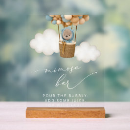 Señal Acrílica Oso, globos azules, globo de aire caliente, bar Mo