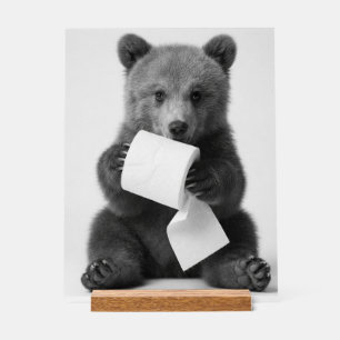 Señal Acrílica Oso Lindo Sosteniendo Papel Higiénico Divertido Mi