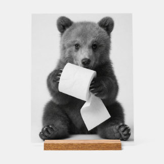 Señal Acrílica Oso Lindo Sosteniendo Papel Higiénico Divertido Mi