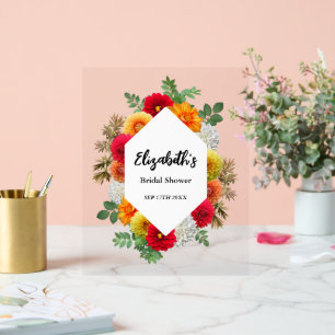Señal Acrílica Otoño Dahlia Floral Fall Bridal Shower