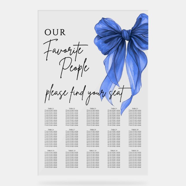 Señal Acrílica Our Favorite People Bow Wedding Seating Chart (Anverso)