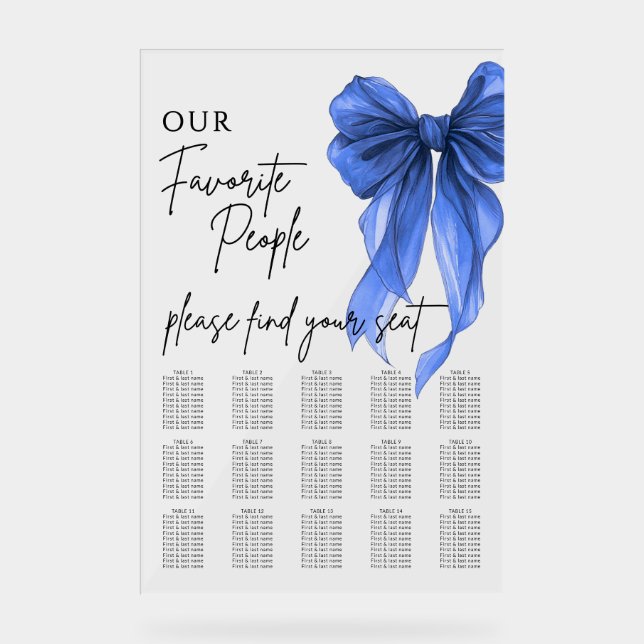 Señal Acrílica Our Favorite People Bow Wedding Seating Chart (Anverso)