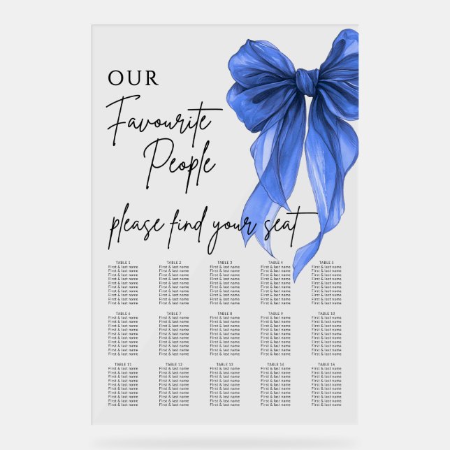 Señal Acrílica Our Favourite People Bow Wedding Seating Chart (Anverso)