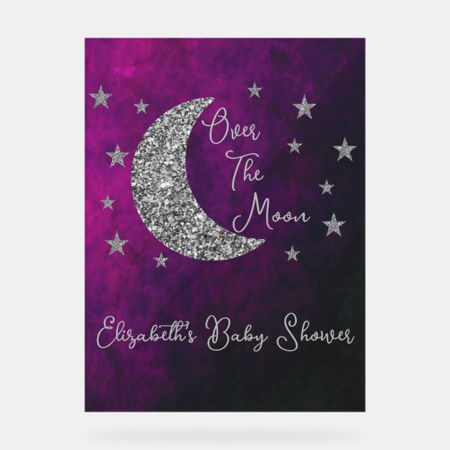 Señal Acrílica Over The Moon Baby Shower (Anverso)