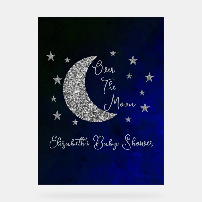 Señal Acrílica Over The Moon Baby Shower (Anverso)