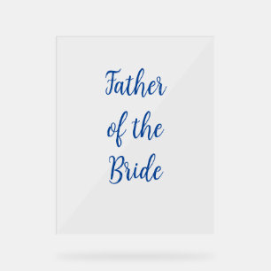 Señal Acrílica Padre de la tipografía azul Boda simple de novia