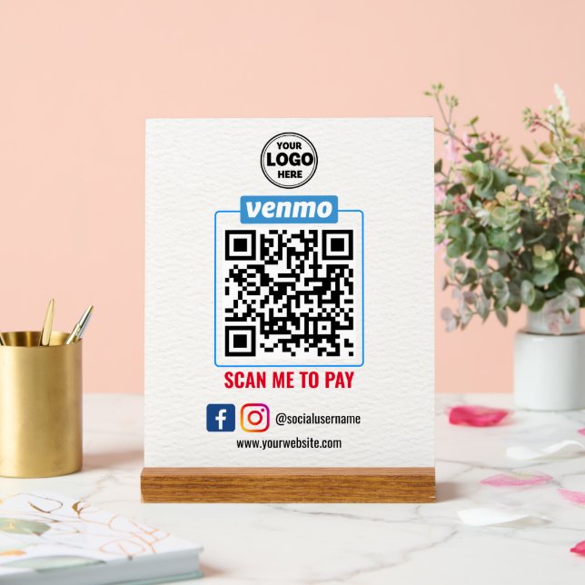 Señal Acrílica Pago de código QR de Venmo | Búsqueda inteligente  (Boda)