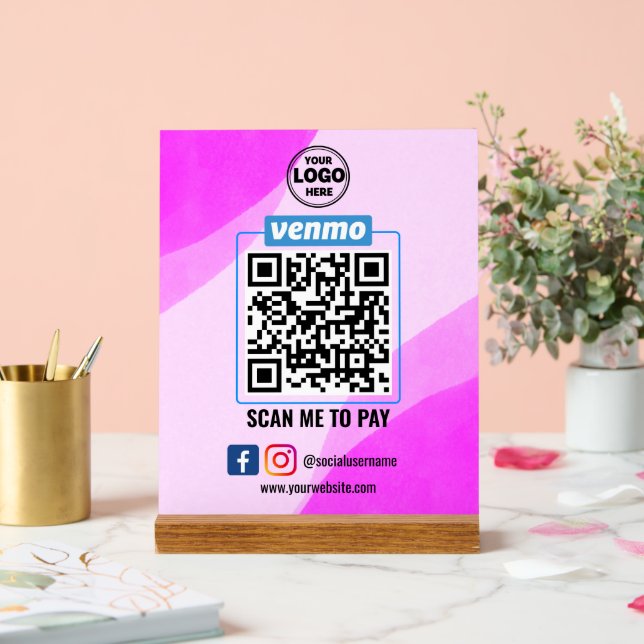 Señal Acrílica Pago de código QR de Venmo | Búsqueda inteligente  (Boda)
