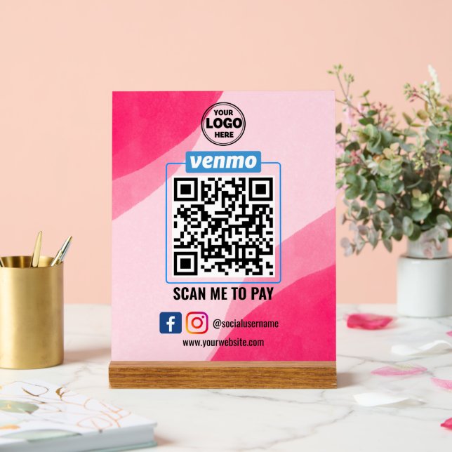 Señal Acrílica Pago de código QR de Venmo | Búsqueda inteligente  (Boda)