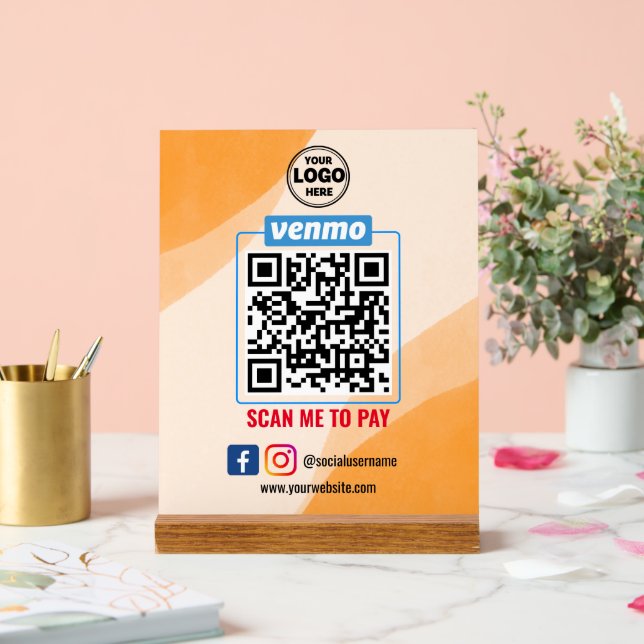 Señal Acrílica Pago de código QR de Venmo | Búsqueda inteligente  (Boda)