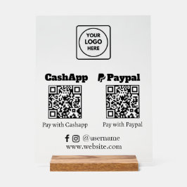 Señal Acrílica Pago de código QR | Logotipo de CashApp PayPal Sca