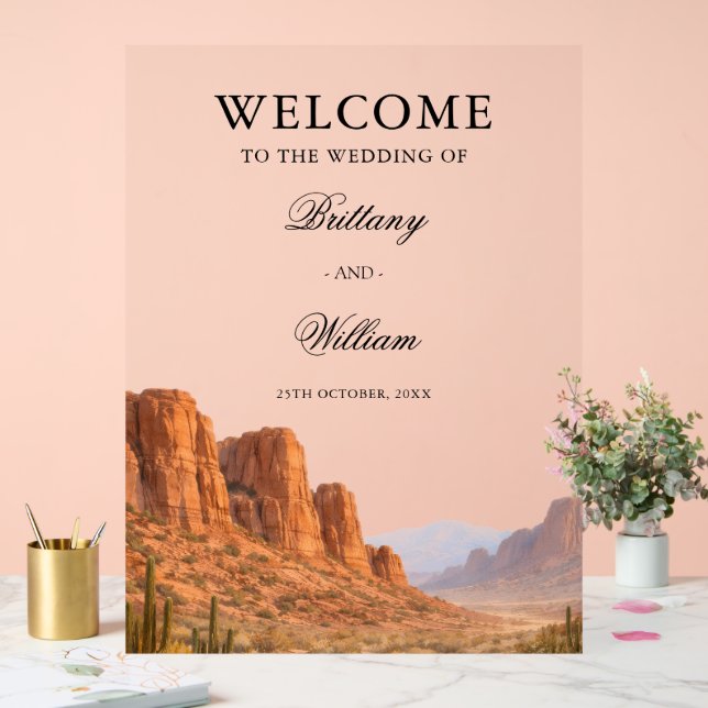 Señal Acrílica Painted Desert Landscape Welcome Wedding  (Boda)