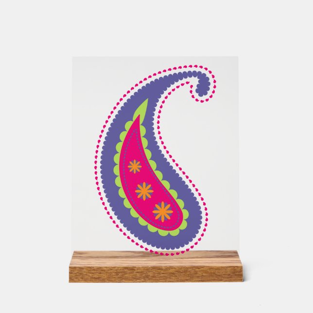 Señal Acrílica Paisley morada y rosa (Anverso)