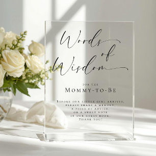 Señal Acrílica Palabras Elegantes de Sabiduría Libro de Invitados