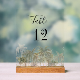 Señal Acrílica Palm Trees Beach Custom Wedding Número de tabla