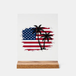 Señal Acrílica Palmera Bandera Americana Arte Vectorial Playa Pat