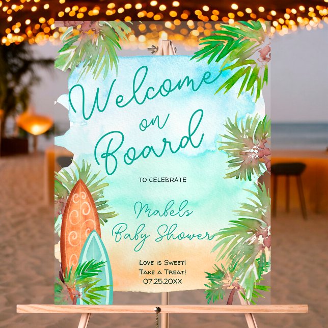 Señal Acrílica Palmeras tropicales de playa bebé en la ducha a bo (Tropical palm trees beach baby on board shower acrylic sign)