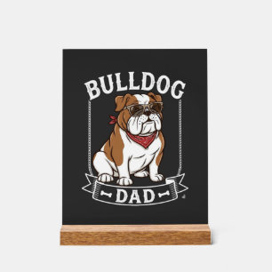 Señal Acrílica Papa Bulldog Perro Gafas de sol Bandana