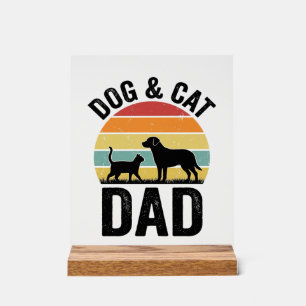 Señal Acrílica Papá de Perro y Gato Diseño de Camiseta Vintage pa