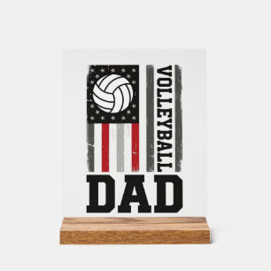 Señal Acrílica Papá de voleibol bandera americana grabado vintage