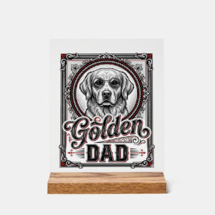 Señal Acrílica Papá Golden Retriever Diseño de Grabado Vintage_1