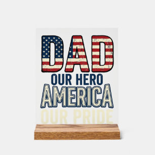Señal Acrílica Papá Patriota Nuestro Héroe Diseño de Camiseta Vin