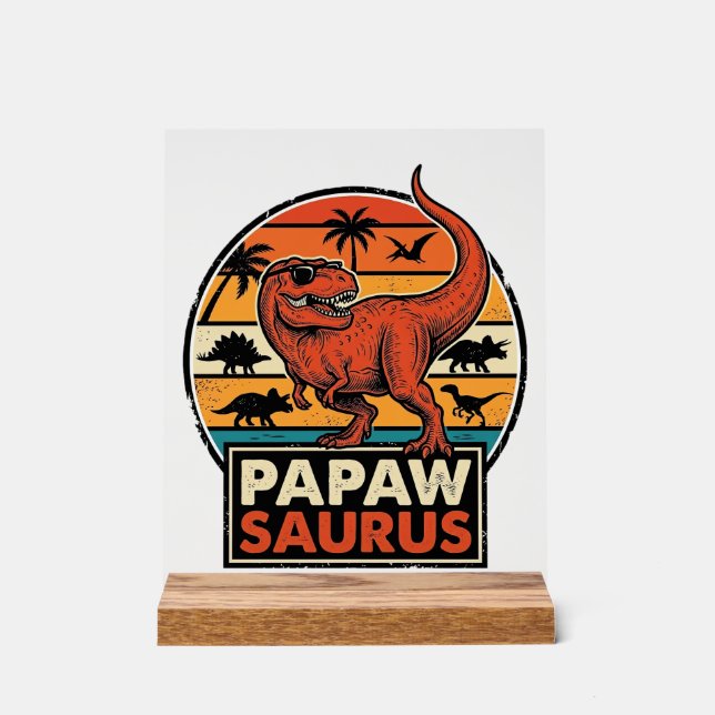 Señal Acrílica Papawsaurus Diseño Vectorial Retro Dinosaurio Atar (Anverso)