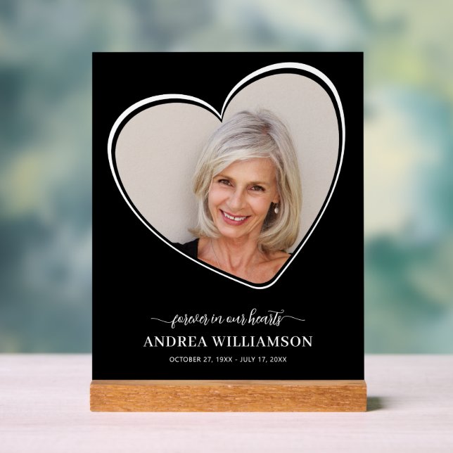 Señal Acrílica Para siempre en nuestro corazón Foto Funeral Rótul (Neutral )