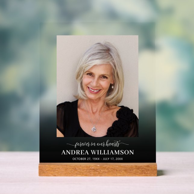 Señal Acrílica Para siempre en nuestro corazón: Funeral de fotos (Neutral )