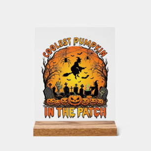 Señal Acrílica Parche de Calabaza más Cool Halloween Bruja Arañas