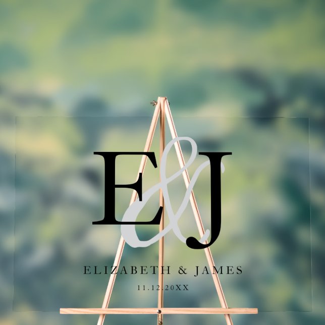 Señal Acrílica Pareja de Iniciales Monograma Elegante Rótulo de B (Neutral )