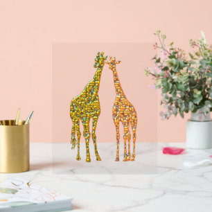 Señal Acrílica Pareja Giraffe Oro Arte Rótulo Acrílico