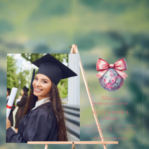 Señal Acrílica Partido de Graduación de Ball Disco de Bow Rosa