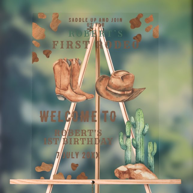 Señal Acrílica Partido del primer cumpleaños de COWBOY (Neutral )