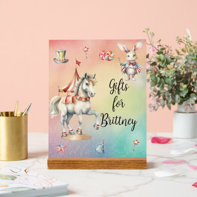 Señal Acrílica Pastel arcoiris con animales Regalos de cumpleaños (Boda)