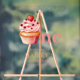 Señal Acrílica Pastel de tarta Invitación al primer cumpleaños Tr