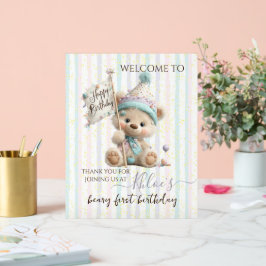 Señal Acrílica Pastel Teddy Bear Birthday
