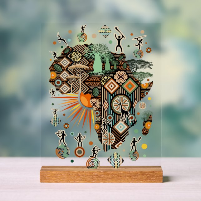 Señal Acrílica Patrón de elementos tribales decorativos de mapas  (Neutral )