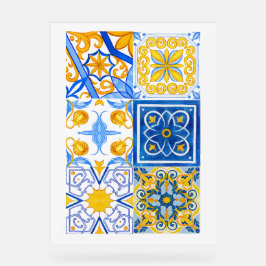 Señal Acrílica Patrón de mosaico de color azul y dorado - Mediter