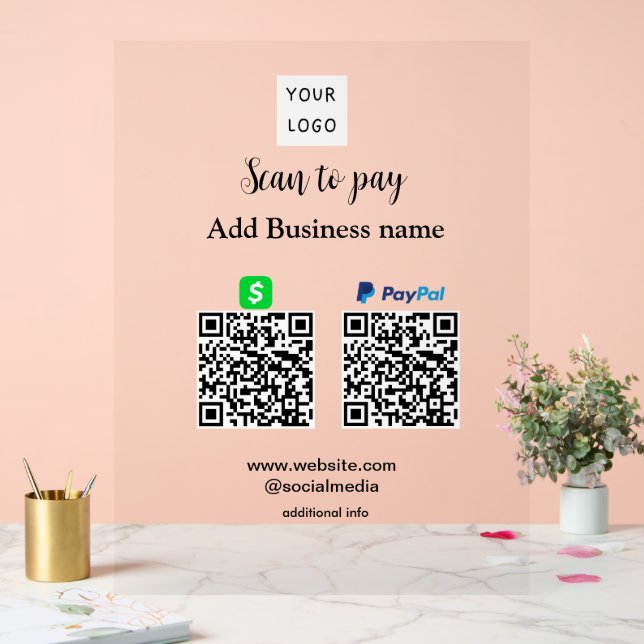 Señal Acrílica Paypal Cashapp scan para pagar QR añadir nombre de (Boda)