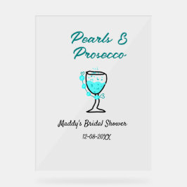 Señal Acrílica Pearls and prosecco bridal shower blue black name