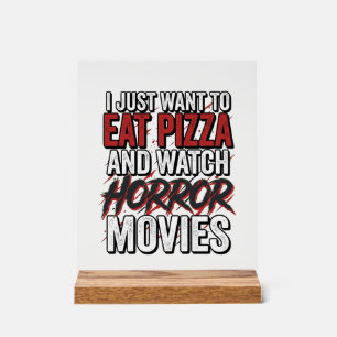 Señal Acrílica Películas de terror de pizza tipografía vintage de