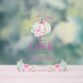 Señal Acrílica Pequeña Calabaza Chicas de Bow Rosado Primera Bien