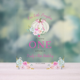 Señal Acrílica Pequeña Calabaza Chicas de Bow Rosado Primera Bien